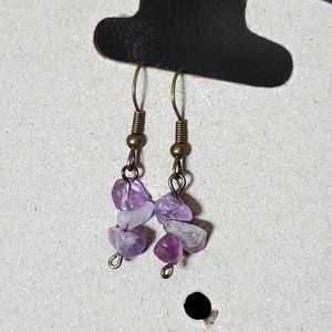 Gunmetal Hook Amethyst Chip Dangle Earrings Tony Alexander Jewelry Artisan Style